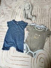 3er Set Baby Body&Strampler blau grau Kurzarm Gr. 74/80