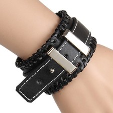 Men Women Punk Rock Gothic Wide Wrap Wristband Leather Cuff Bracelet Braided