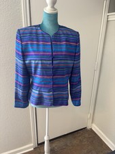 VTG Adrianna Papell Blazer Jacket Women's size 12 Blue Pink Silk Y2K