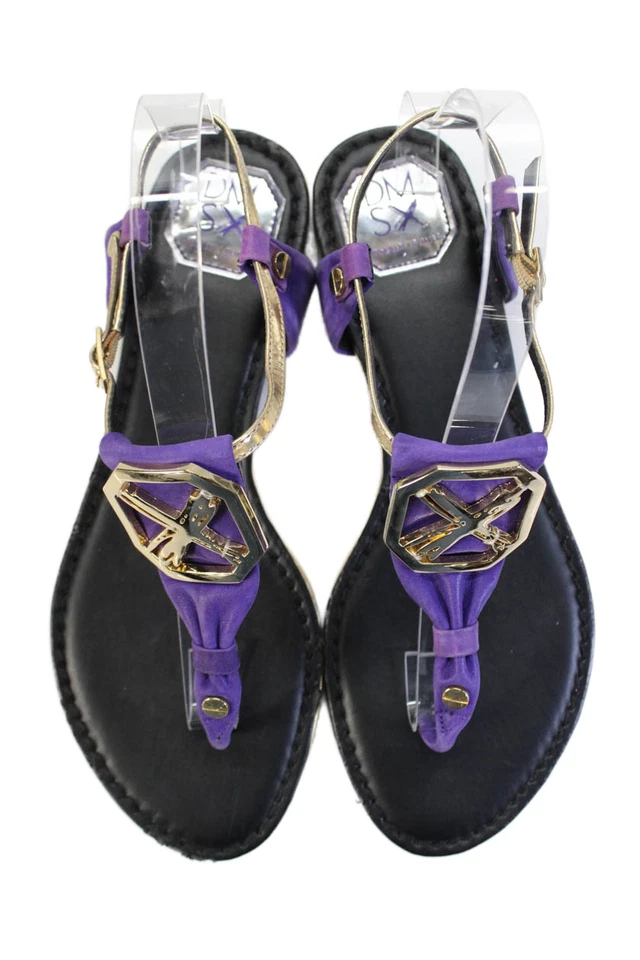 Sandalias de Tanga Donald J Pliner Mujer Cuero Tono Dorado Detalle Púrpura Talla 8 Foto 2 de 4