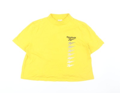 Reebok Damen T-Shirt gelb, M, Mock Neck, Relaxed Fit