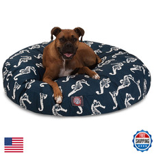 Navy Sea Horse Large Round Indoor Outdoor Pet Dog Bed With Removable Washable Co