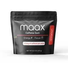 Maax Caffeine Energy Gum | Focus Gum | 125mg of Caffeine per Piece | Cinnamon...