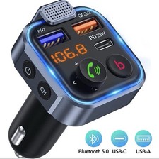 Bluetooth 5.0 FM Transmitter for Car, QC3.0 USB-A  USB-C PD 20W Fast Charger