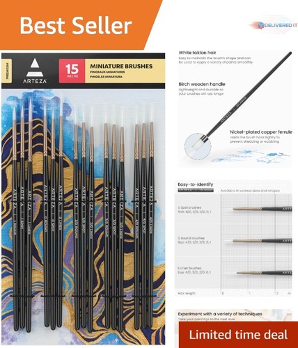 Detail Paint Brushes Set of 15 Fine Synthetic Hair for Miniature Models Art