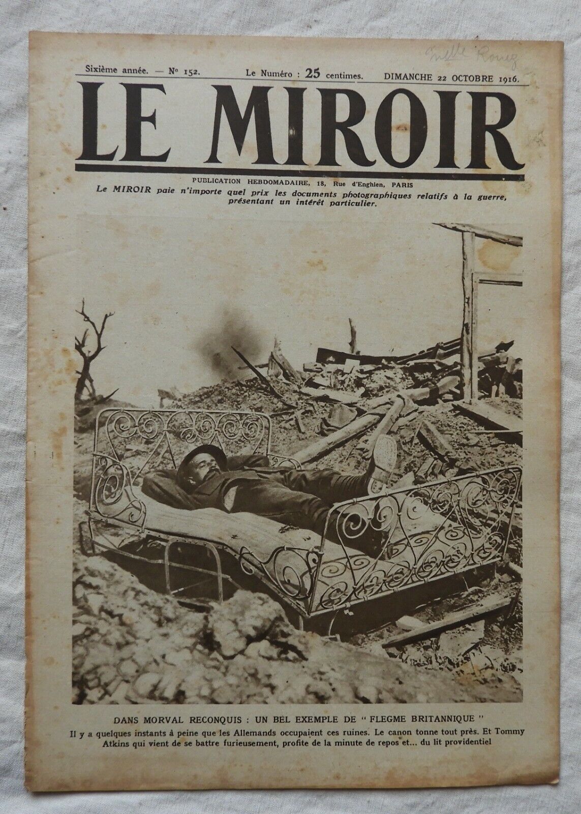 D-10 / Journal =>  LE MIROIR ( Guerre 14-18 / WW1 ) n° 152 : 22 Octobre 1916