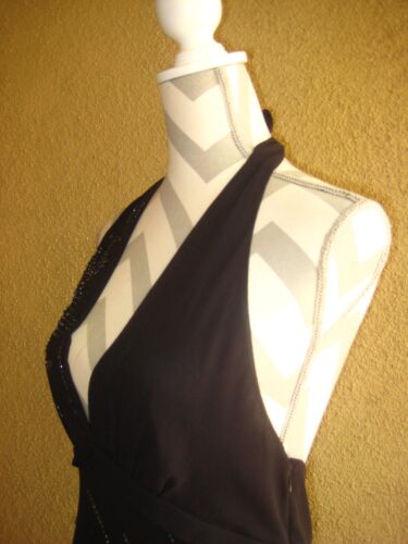 BCBGmaxazria black silk high/low bead/sequin tiered halter evening dress 10P - Picture 5 of 12