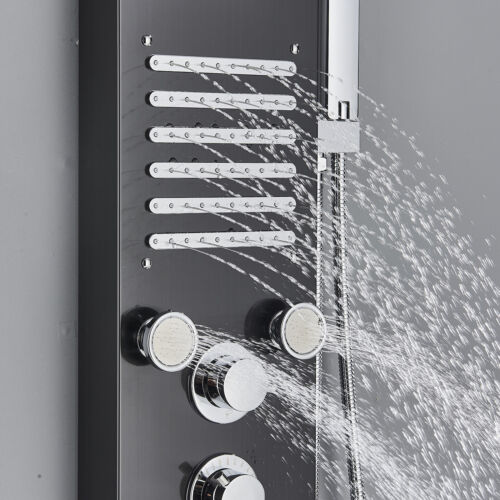 LED Shower Panel Tower System Stainless Steel 6-Function Faucet Body Jets Black - Picture 10 of 12