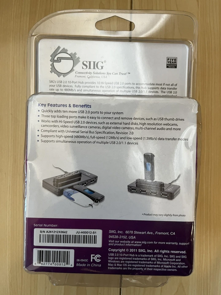 SIIG JU-H00012-S1 USB 2.0 10 Port Hub External Black New - Image 2 of 2