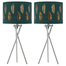 Set of 2 Modern Tripod Table Lamps Bedside Lights Dark Green Leaf Shades