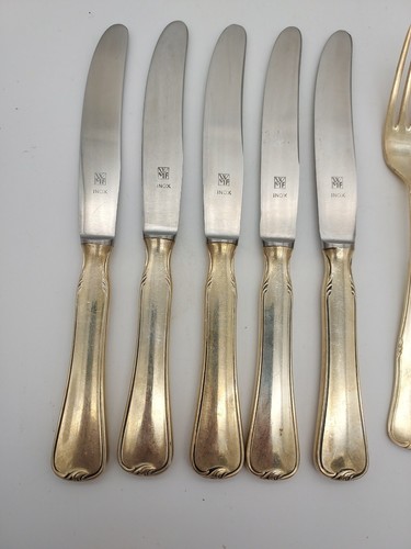 Lot of 12 WMF INOX Silverplate 90 Dinner 5 KNIVES 8" Smooth Edge 7 FORKS 7 1/4" - Picture 4 of 8