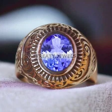 Tanzanite Oval Cut Gemstone With 925 Sterling Silver Ring For Men's #A597