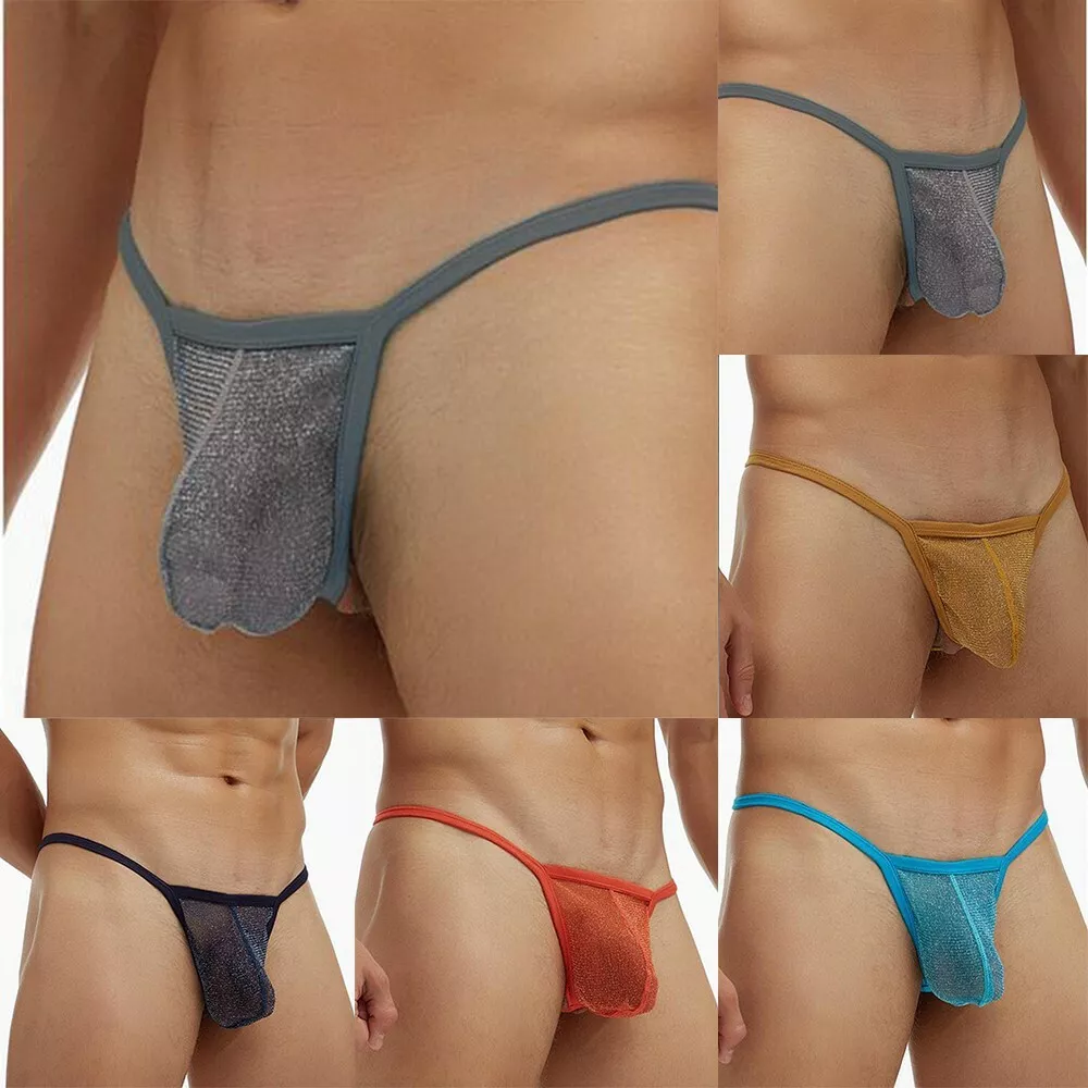 Mens Mesh See-through Pouch G-string Briefs Underwear T-back Thong V-string