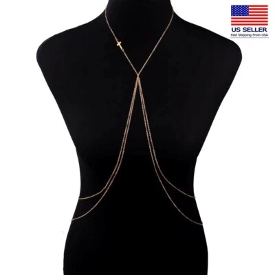 Fashion Women Body Jesus Cross Crossover Harness Around Neck Belly Chain - Image 1 of 4