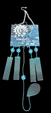 Wind Chime- SEASHELLS -square -blue green-glass -5 chimes -glass beads