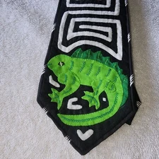 HIC Ties Necktie Mens Black White Green Lizard Geometrical Polyester Classic Fit