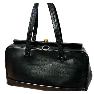 Zenith X-Large bag Purse handbag Black Pebbled Leather VTG Satchel 1960s-70s MCM