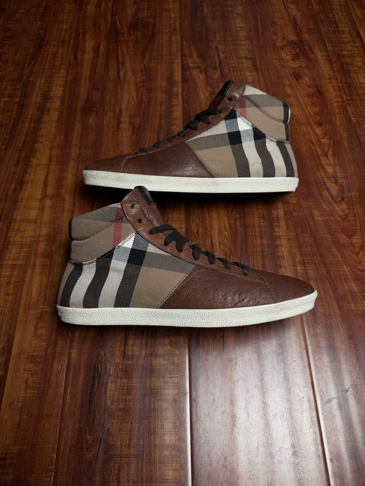Burberry Hightop Plaid Check House Mens Sneakers - Brown - Size 43B 10US