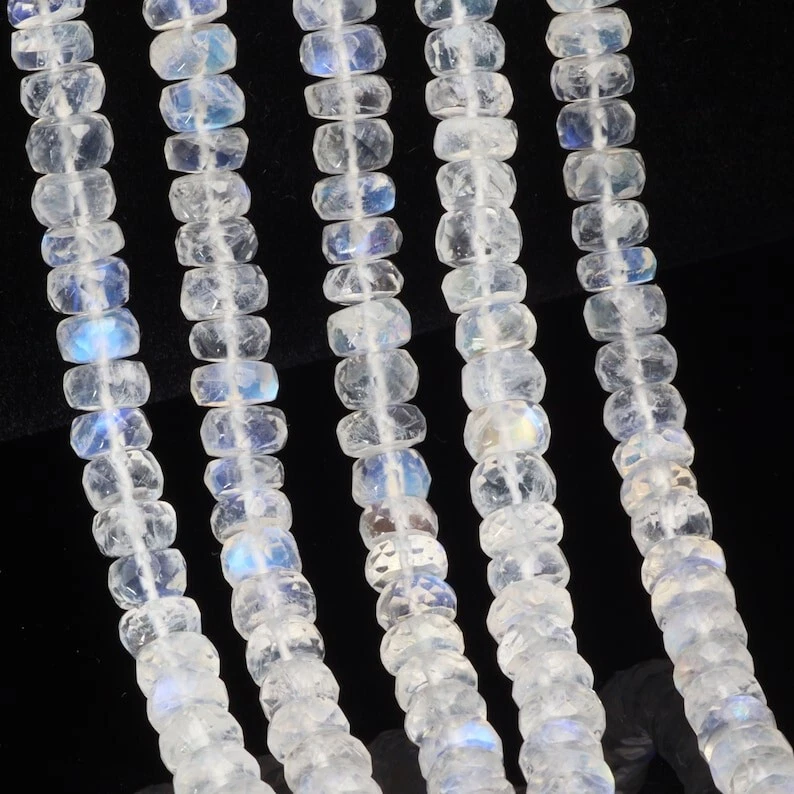 2 Strand Nature Rainbow Moonstone Faceted Rondelle Gemstone Beads Strand 8'' - Image 2 of 4