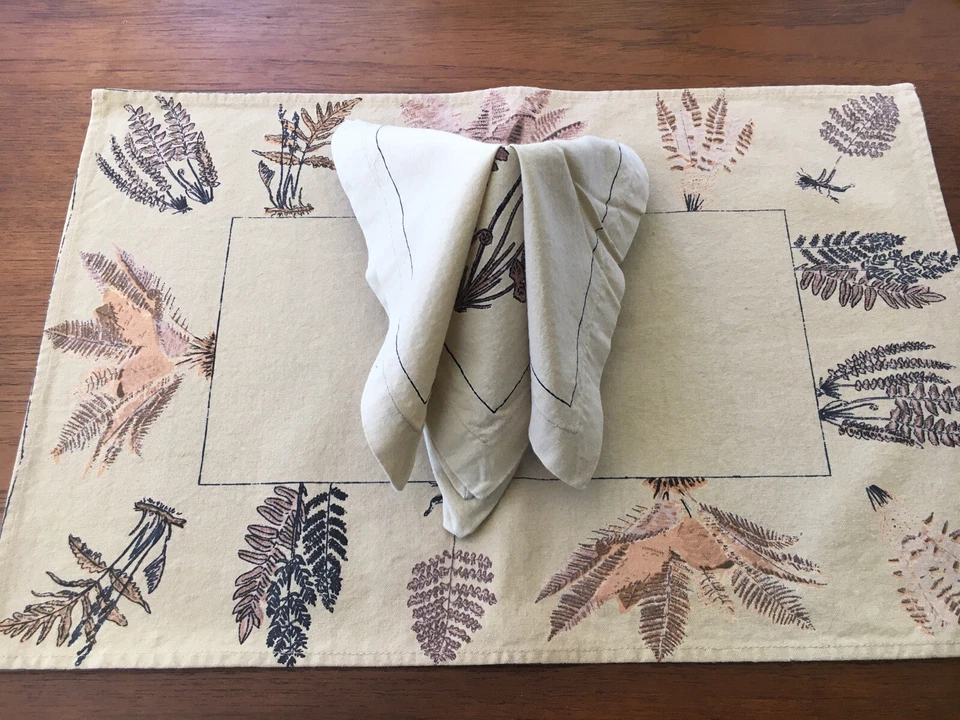 Set of 4 Placemats & Napkins Botanical Ferns Print Cotton New Natural Colors - Image 3 of 4