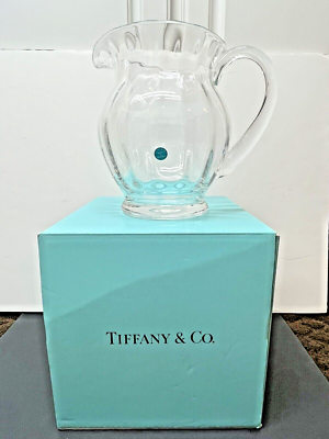 小物 VINTAGE TIFFANY & CO. EngineTurned 38 Tiffany & Co Glass Water Pitcher/Jug Vintage W/Box Made In England
