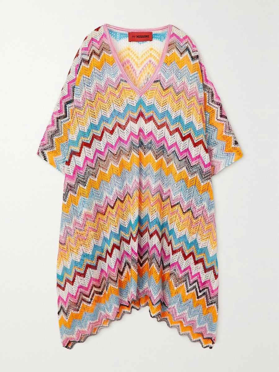 Missoni zig zag chevron crochet knit kaftan beach cover up dress L