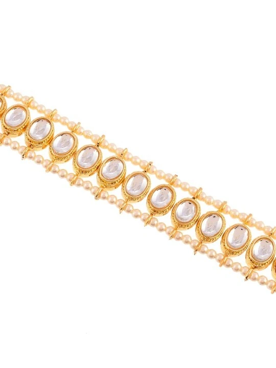 Diadema para mujer enchapada en oro blanco Kundan con tachuelas perla Matha Patti, Matha Patti Foto 4 de 4