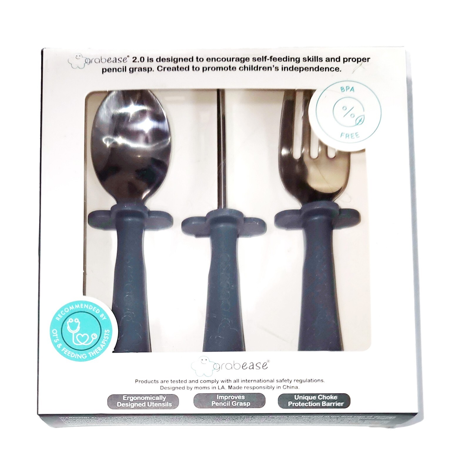 Grabease Self Feeding Utensils for Baby Toddler - Spoon Fork Knife Set  SALE