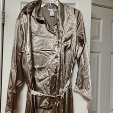 Vtg NWT 3 Pc Set Gilligan O'Malley Shiny Liquid Satin W Lace Long Robe Pj Fab