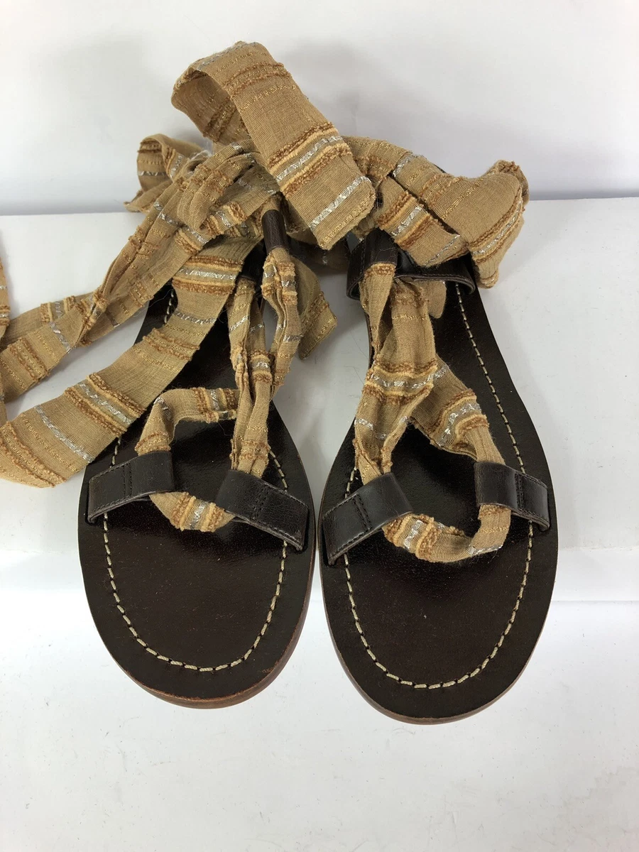 New MODA IN PELLE Size Fabric Ankle Tie Sandals Flats Boho Blogger | eBay