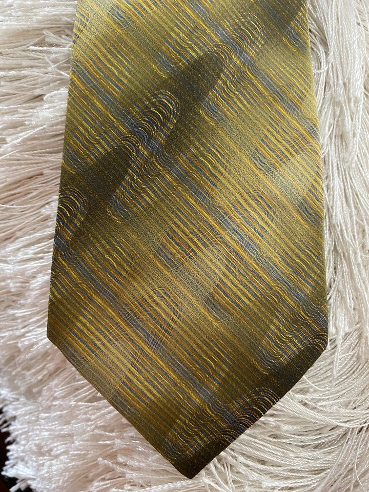 Corbata Retro Wembley Verde DORADO Rayas Abstracta Para Traje Marrón Oliva Negro Foto 4 de 4