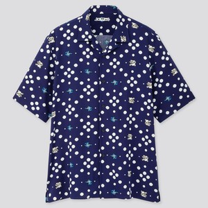 New Uniqlo The Game Pixels Open Collar Mega Man Shirt S Ut Cuban Hawaiian Jacket Ebay