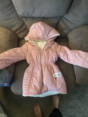 DKNY Girls Pink/Blush Glacier Shield Faux Fur Hooded Puffer Jacket NWT Size 1012
