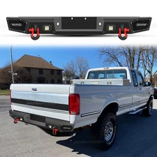 Off Road Fits 1992-1997 Ford F150 F250 F350 Steel Rear Bumper W/D-Rings & Lights