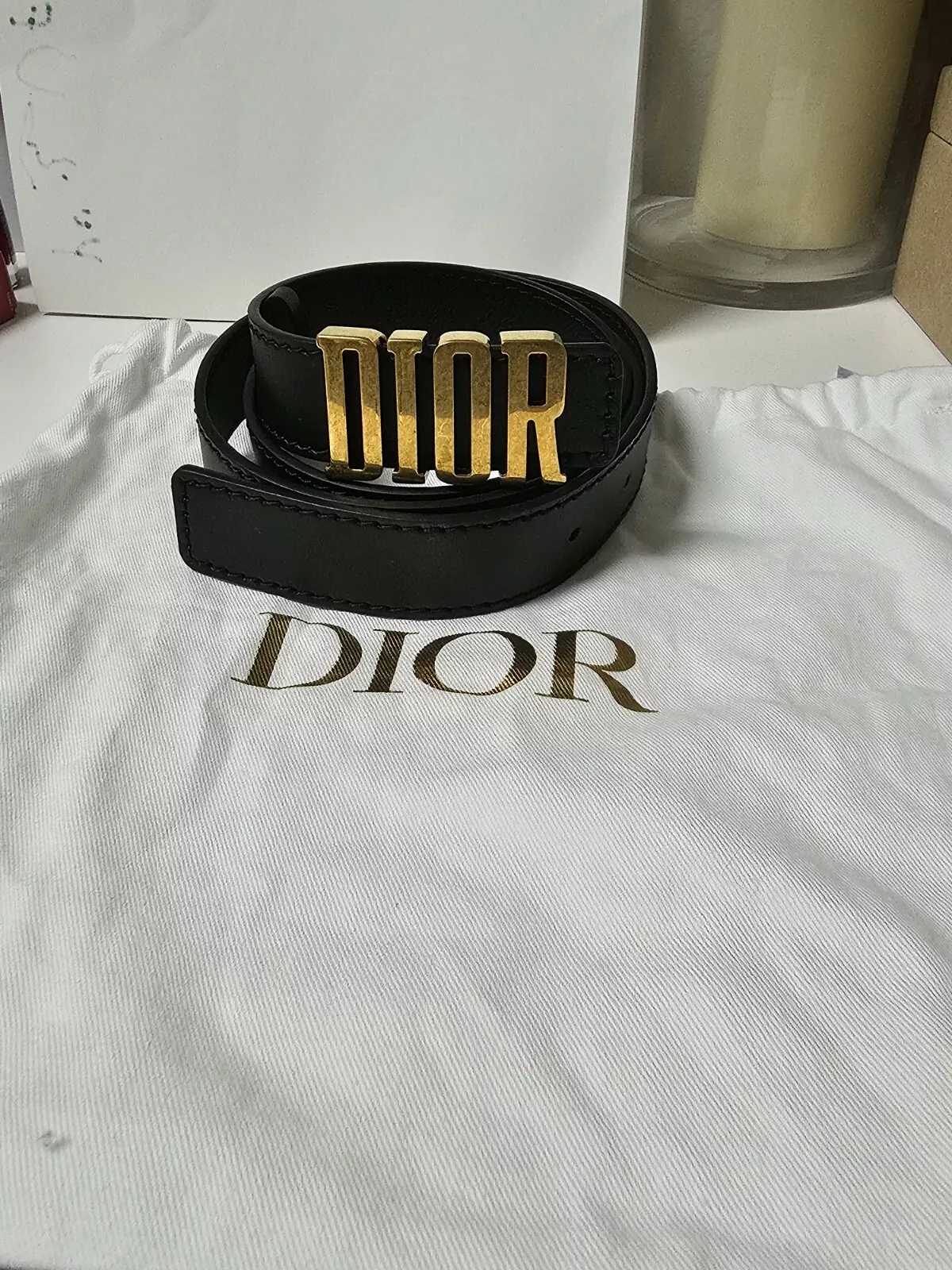 CEINTURE DIOR D CLÔTURE noir cuir de veau lisse, 30 mm. taille : 90 cm .