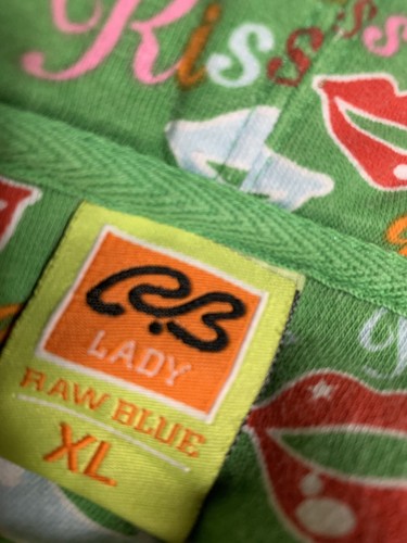 Vintage Raw Blue Jacket Lady Teen Full Zip Hoodie Size XL Kiss Lips Graphics - Picture 9 of 16