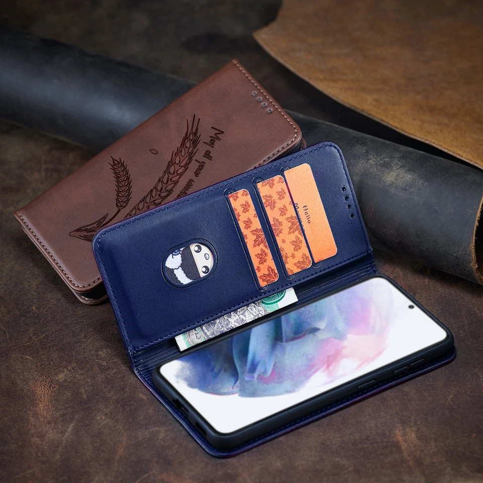 Leather Flip Wheat Wallet Phone Case for Xiaomi Redmi 14C A3 A5 Note 14 13 12 - Image 2 of 4