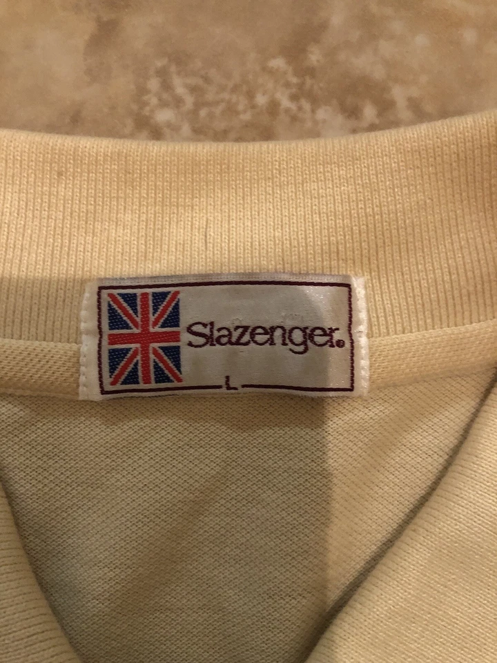 Camisa Polo Vintage DISTRESS Slazenger Para Hombre Amarilla Club Champions Talla L Foto 4 de 4