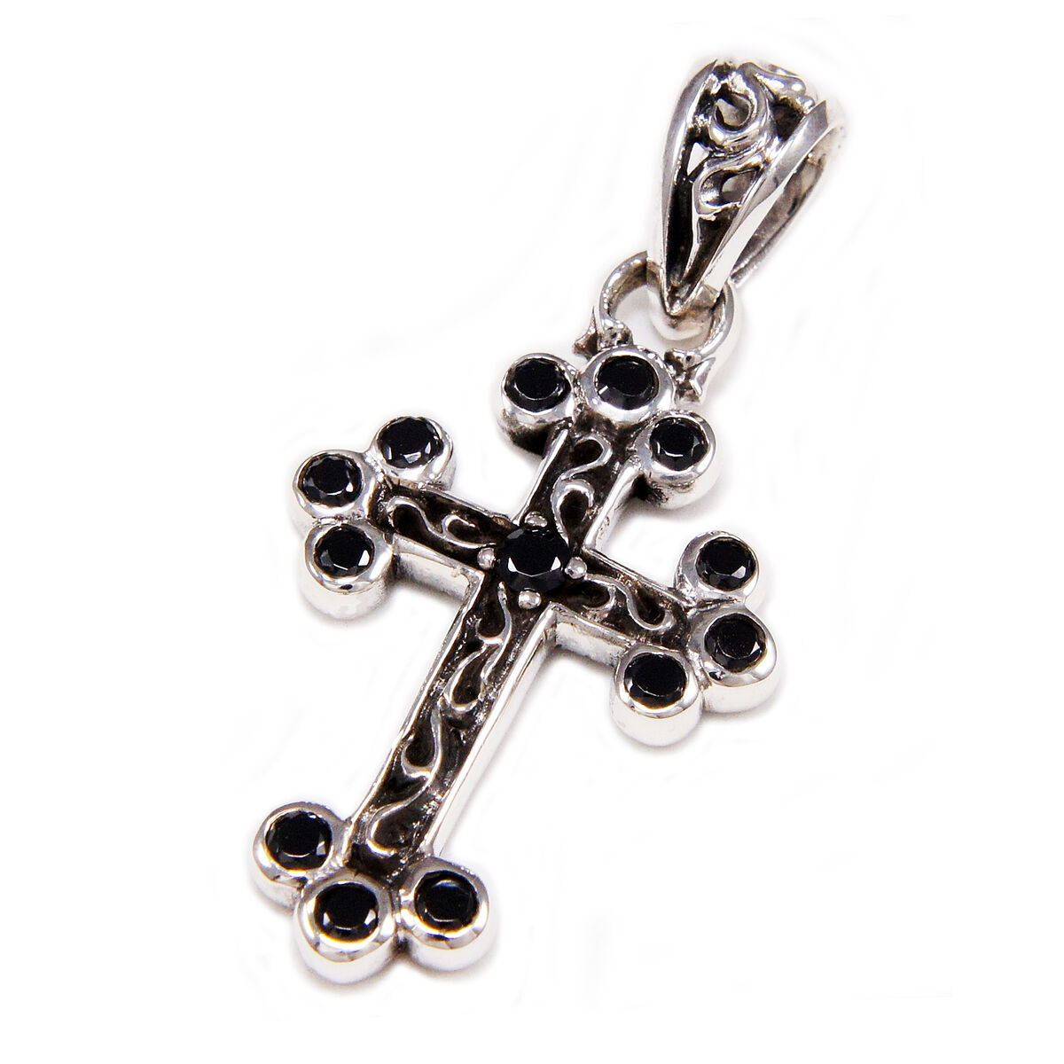 BLACK CZ CROSS 925 STERLING SILVER BIKER GOTHIC ROCKABILLY BLACK CZ CROSS 925 STERLING SILVER BIKER GOTHIC ROCKABILLY