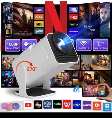 Smart Projector Native 1080P Support 4K, 390 ANSI HDBrightness, Android 11