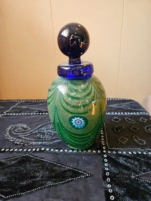 Franco Moretti signed millefiori olive green perfume bottle and stopper