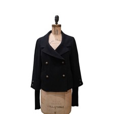 Rachel Roy Double Breasted Blazer Jacket Layered Look Sleeves Black M EUC JO