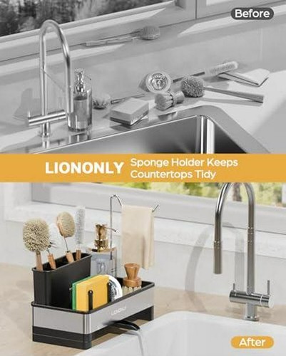 LIONONLY Schwammhalter für Küchenspüle, 304 Edelstahl Spüle Caddy mit für - Bild 6 von 12
