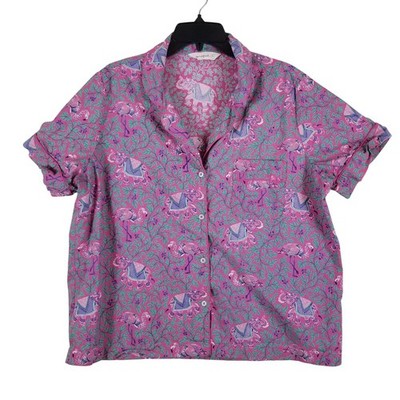 Printfresh Pajama Top Womens XL Pink Elephant Flamingo Cotton Button Down Shirt