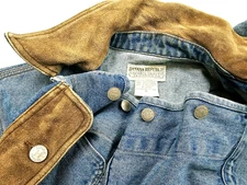 HOT VTG Men's BANANA REPUBLIC @ SAFARI TRUCKER LEATHER TRIM Denim Jacket Jeans M