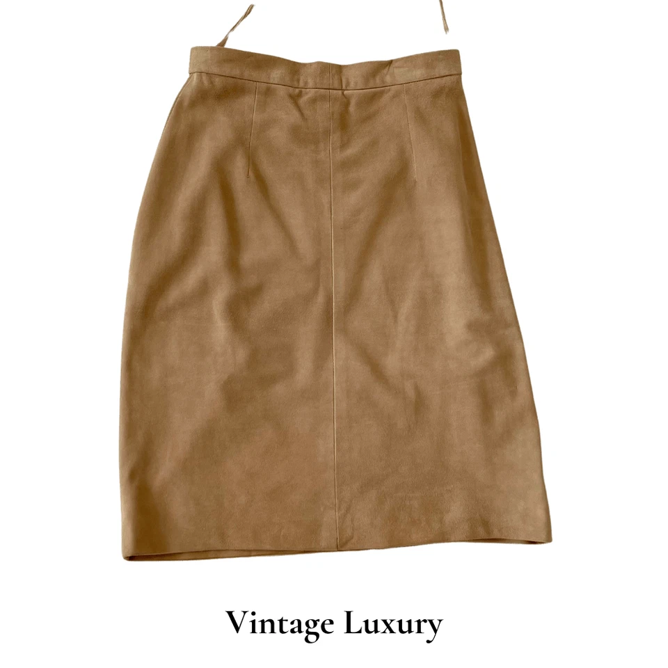 Conjunto de gamuza Ralph Lauren años 90 etiqueta púrpura - chaqueta corta ajustada y falda línea A Foto 4 de 4