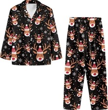 Pajamas Reindeer Black Pattern Print, Gift For Dog Lovers, Christmas Pajamas