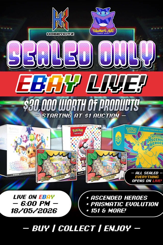 HobbyKitz & PokeMart AUS LIVE on Ebay! $30,000+ Of Sealed Products