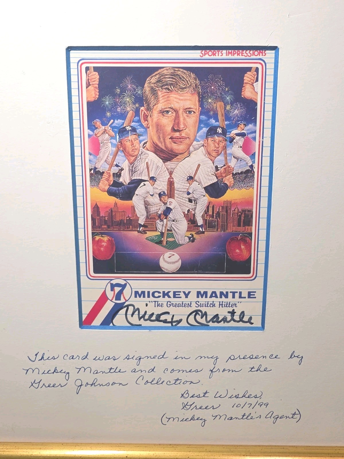 (RARE) MICKEY MANTLE PRINT SIGNED AUTOGRAPH (GREER JOHNSON COLLECTION)