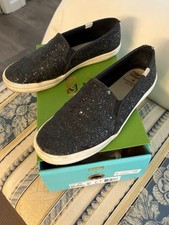 Keds x Kate Spade Women  s Slip On Double Decker Black Glitter Sneakers Size 7.5